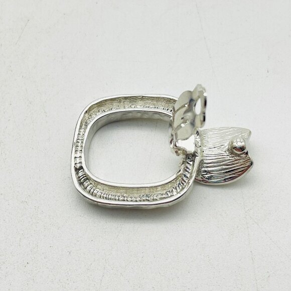 Vintage Hammered Earrings Silver Tone Clip On Geometric Dangle Modern Retro - Picture 4 of 7